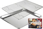 KITCHENATICS Aluminum Jelly Roll Pan 15x10 and Stainless Steel Rack Set, Baking Pan with Rack for Oven Cooking, Baking Sheet with Cooling Rack - Heavy Duty Sheet Pan and Bacon Rack
