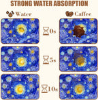 Starry Night Coffee Mat Absorbent Dish Drying Mat for Kitchen Counter Hide Stain Rubber Backed Coffee Bar Accessories Fit Under Espresso Machine Dish Rack, 11.8 x 19.7 Inch