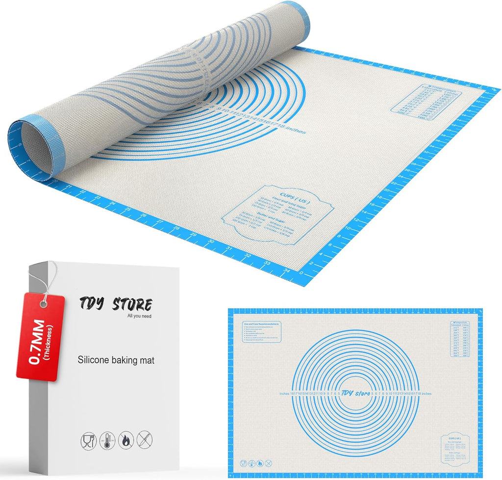 36 * 24 inches Blue, Non-Slip Silicone Baking Sheets - Baking Mat with 0.7mm Thickness - Non-Stick Pastry & Cookie Mat for Kitchen Counter for Rolling Out Dough with Measurements.