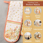 Maison d' Hermine Double Oven Mitts 100% Cotton 7"x35" Double Oven Mitt Heat Resistant BBQ Cooking Gloves with Loop, Baking, Grilling, Home, Kitchen, Handling Hot Pans (Pumpkin Passion)