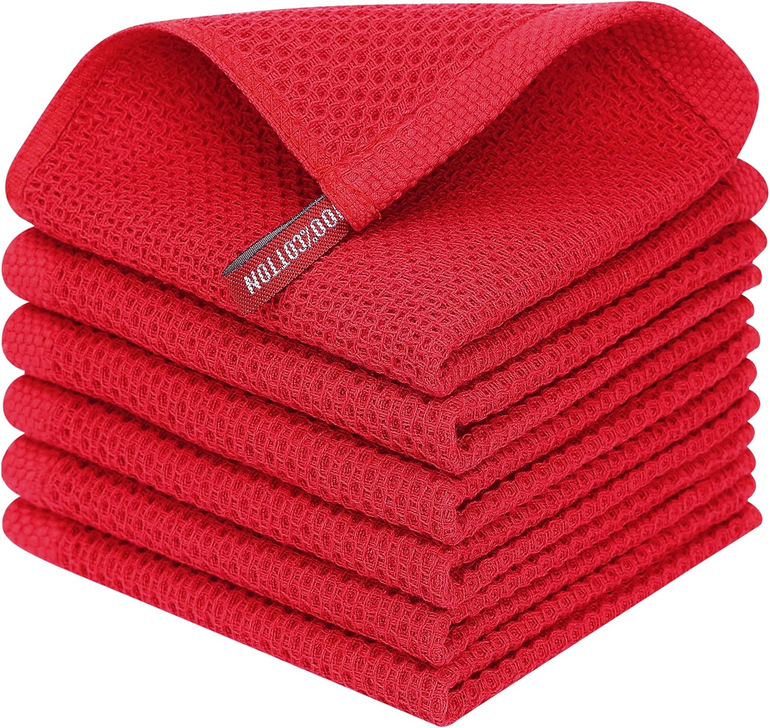 Homaxy 100% Cotton Waffle Weave Kitchen Dish Cloths, Ultra Soft Absorbent Quick Drying Dish Towels, 12 x 12 Inches, 6-Pack, Red