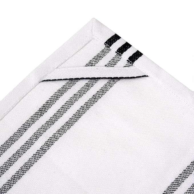 Urban Villa Kitchen Towels 100% Cotton Pack of 6, Highly Absorbent Quick Drying Super Soft Premium Dish Towels for Kitchen with Hanging Loop Hand & Tea Towels - 20x30 Inch, (Black & White, Striped)
