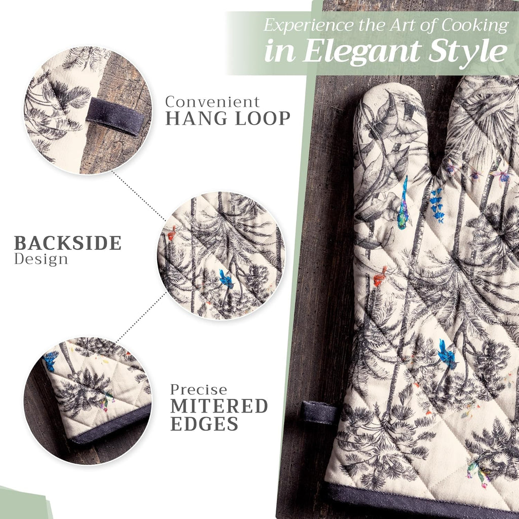 Maison d' Hermine Oven Gloves 100% Cotton Oven Mitt 7" x 13" with Loop Heat Resistant, BBQ, Cooking Gloves, Baking, Grilling, Kitchen, Handling Hot Pans (Pack of 1, Amazonia)