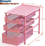 Simple Houseware Stackable 3 Tier Sliding Basket Organizer Drawer, Pink