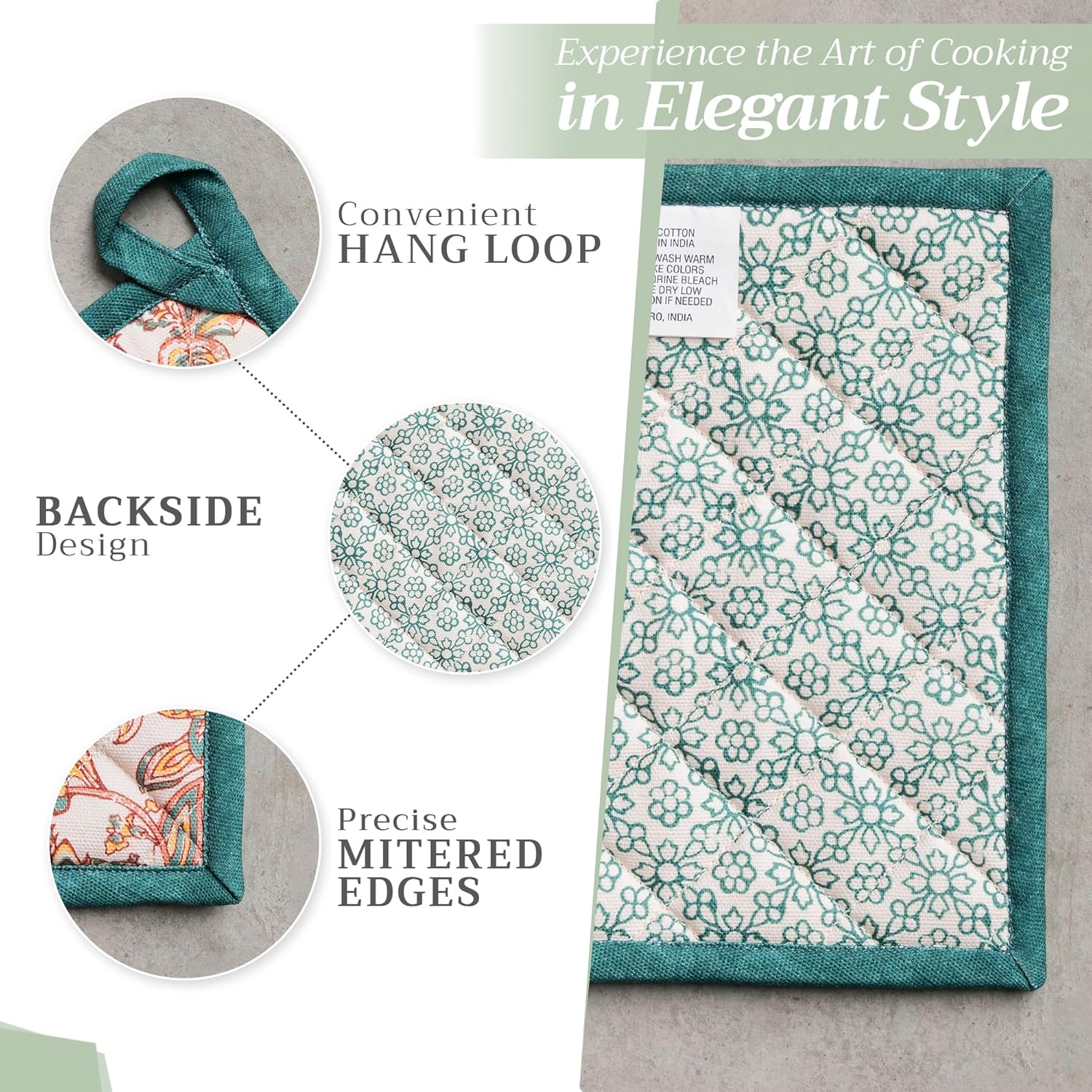 Maison d' Hermine Pot Holders 100% Cotton Heat Resistant Potholders 8" x 8" Hot Pads with Loop BBQ, Cooking, Baking, Grilling, Kitchen, Handling Hot Pans (Pack of 1, Nila)