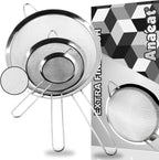 Anaeat Fine Mesh Strainers - Premium Stainless Steel Colander Sieve Sifters, with Durable Mesh and Sturdy Handle, Excellent for Sifting Dry ingredients, Flour, Pastas, Rice, Tea (2.8"+4.73"+7.09")