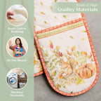 Maison d' Hermine Double Oven Mitts 100% Cotton 7"x35" Double Oven Mitt Heat Resistant BBQ Cooking Gloves with Loop, Baking, Grilling, Home, Kitchen, Handling Hot Pans (Pumpkin Passion)