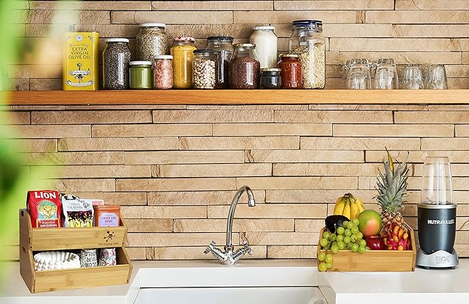 Bamboo Storage Bin - Multipurpose Open Front Stacking Bins for Kitchen & Pantry - Configurable as 2 Tier Bamboo Fruit Basket on Countertop – Ideal for Vegetables, Potato and Onion Storage Bin