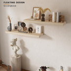 Vivelove Natural Wood Floating Shelves 36”，8 inch Deep Floating Shelf with Invisible Brackets, Unfinished Wall Shelves for Living Room, Bathroom, Kitchen, Bedroom, Home Decor, Set of 2 - Natural