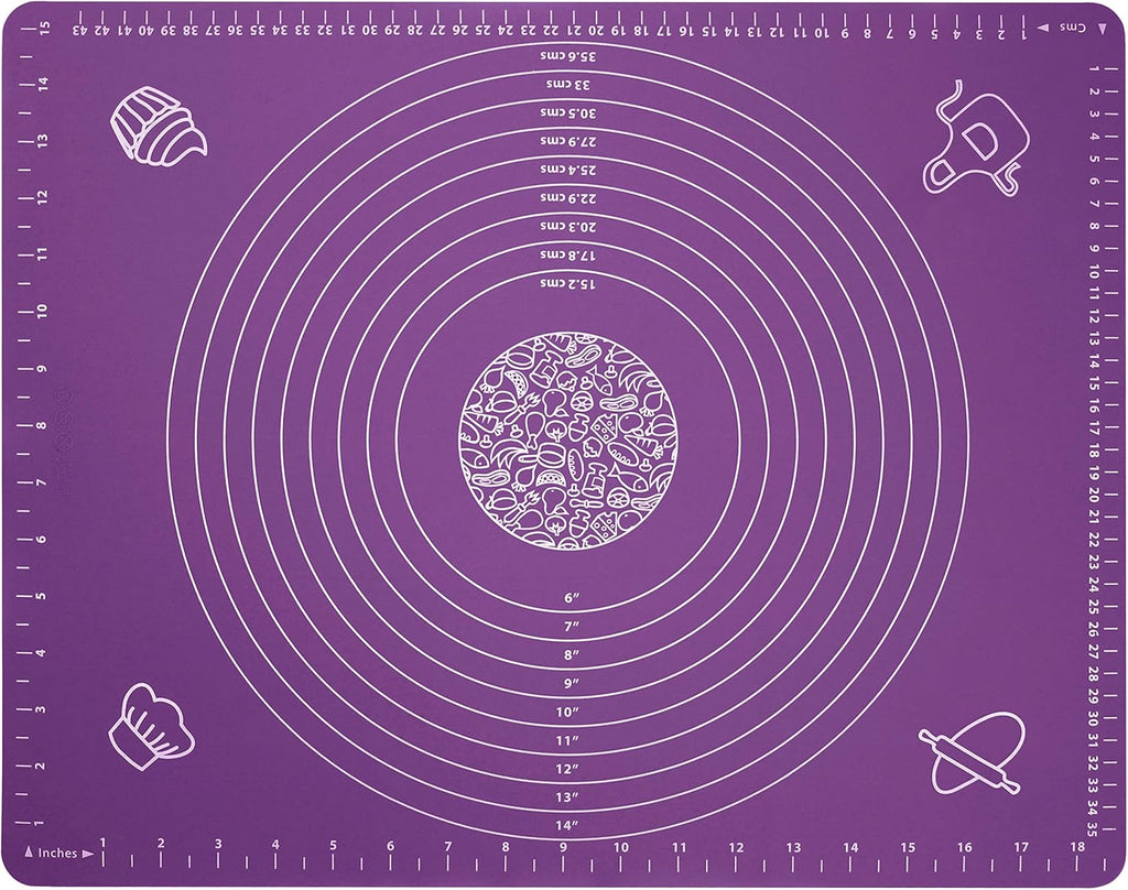 Silicone Baking Mat for Rolling Pastry Dough with Measurements, 19.7" x 15.7" BPA Free Non stick and Non Slip Purple Table Sheet Baking Supplies for Bake Pizza Cake