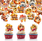 40 PCS Edible Wafer Paper Turkey Pumpkin Fall Theme Cake Picks Autumn Decorations for Thanksgiving Party