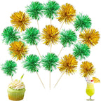 Ephlyn 30Pcs Foil Firework Cupcake Toppers Sparkle Tinsel Cupcake Picks Birthday Cake Decorations Drink Stirrers Cocktail Food Fruit Toothpicks for Baby Shower Graduation Party Supplies Green Gold
