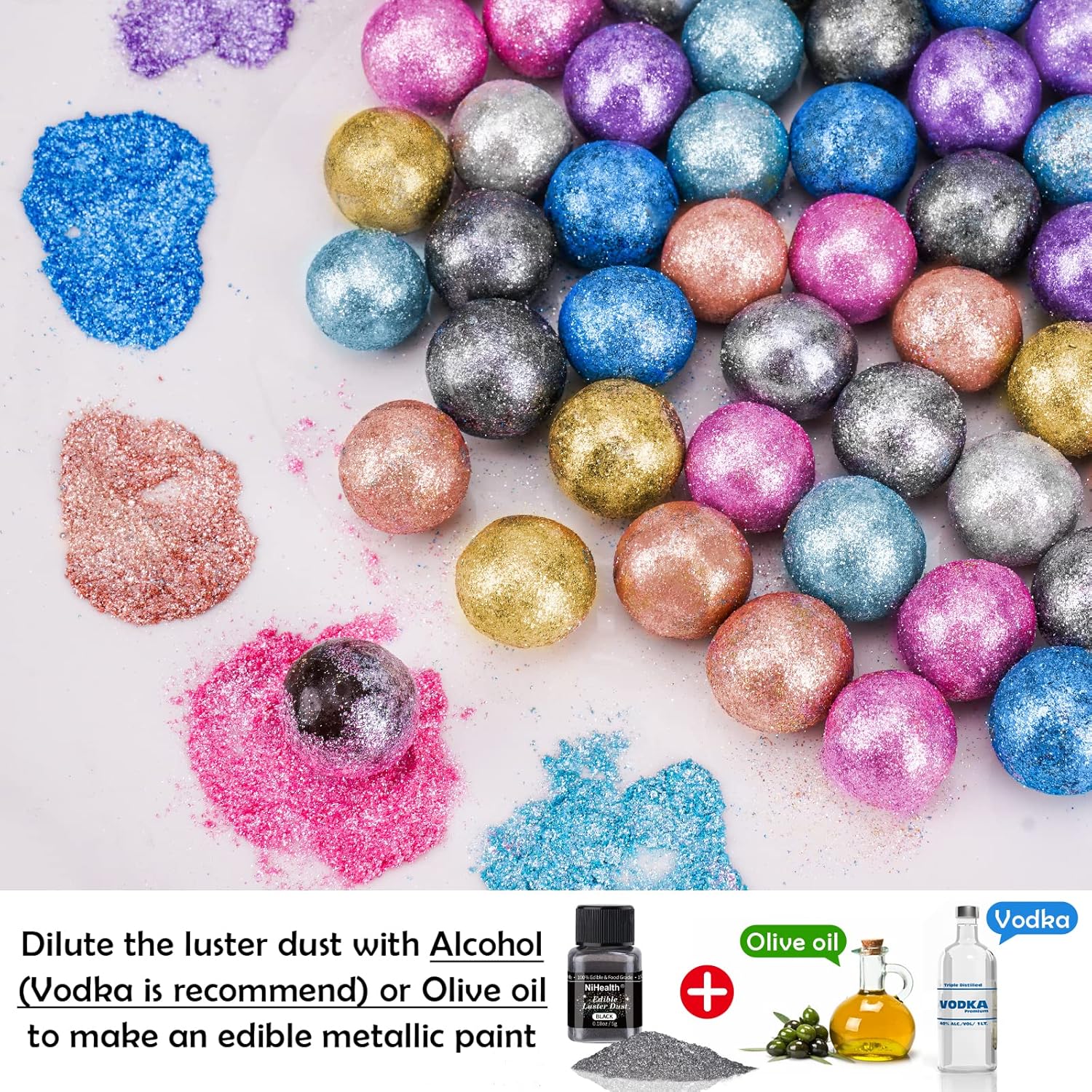 NiHome Edible Food-Grade Glitter Powder Glimmer Luster Dust Metallic Fancy Food Decorating Sprinkle Glimmery Dust for Drink Wine Beverage Cake Bakery Vegan Allergen-Free (Black, 0.35oz/10g)