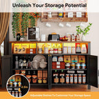 Buffet Sideboard with Storage with Power Outlets & LED Light 4 Doors, 55'' Large Farmhouse Kitchen Storage Cabinet Wood Coffee Bar Cabinet Buffet Table for Kitchen, Dining Room, Entryway