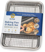 Ultra Cuisine Quarter Sheet Pan with Wire Rack Set - Includes Premium Aluminum Baking Sheet with 100% Stainless Steel Baking Rack, Dishwasher Safe Cookie Cooling Racks with 1/4 Pan Commercial Quality