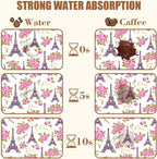 Eiffel Tower with Pink Rose Coffee Mat Absorbent Dish Drying Mat for Kitchen Counter Hide Stain Rubber Backed Coffee Bar Accessories Fit Under Espresso Machine Dish Drainer 15.7 x 23.6 Inch