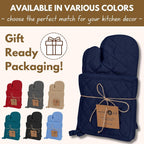 Native Fab 4 Piece Set - 2 Oven Mitts & 2 Potholders, Heat Resistant, 100% Cotton, Quilted Design, Non-Slip Grip, Machine Washable, Ideal for Baking, Cooking, BBQ, Kitchen Protection - Navy Blue
