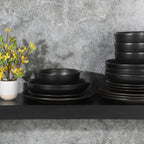 Gibson Elite Beckett Stoneware Matte Reactive Glaze 16 Piece (Service for 4) Plates and Bowls Dinnerware Set - Black