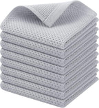 Kitinjoy 100% Cotton Kitchen Dish Cloths, 8 Pack Waffle Weave Ultra Soft Absorbent Dish Towels for Drying Dishes Quick Drying Kitchen Towels Dish Rags, 12 X 12Inch, Light Grey