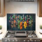 DAIFURONGE Spice Tempered Glass Backsplash For Kitchen Behind Stove,Stove Backsplash Top Cover,Easy to Clean Glass Splashback, Sink Cover Splash Guard,Home Kitchen Wall Decor (30"x18"(76.2x45.72cm))