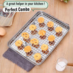 Baking Sheet with Wire Rack Set, Homikit Stainless Steel Quarter Sheet Pan with Grid Cooling Rack for Toaster Oven Roasting, Metal Bacon Cookie Trays Nonstick Jelly Roll Pan, 12" x 10" x 1 Inch