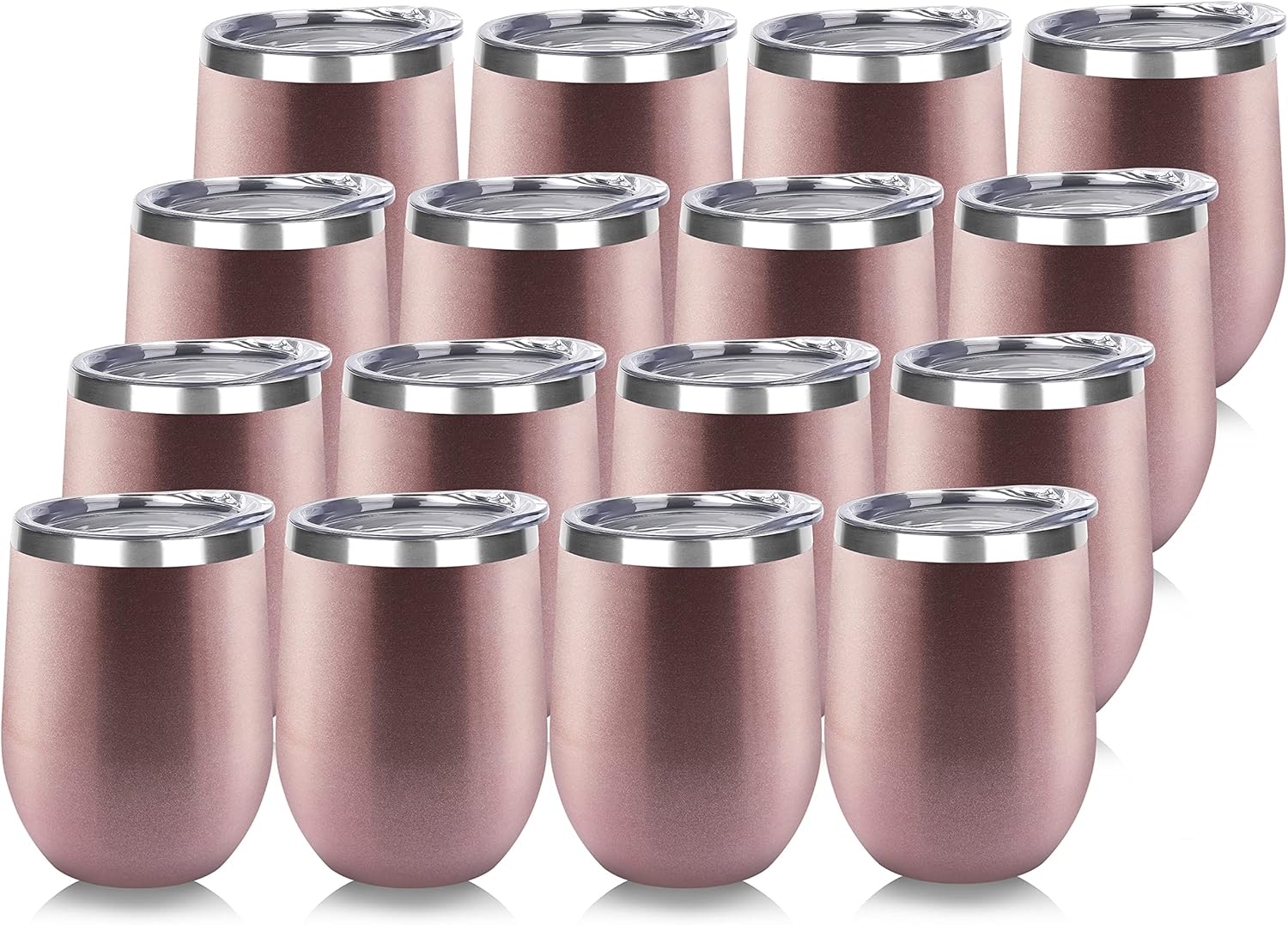 DOMICARE Stainless Steel Wine Tumbler Bulk with Lid, Personalized Rose Gold Insulated Tumblers Set, 12oz Travel Coffee Cups Pack of 16