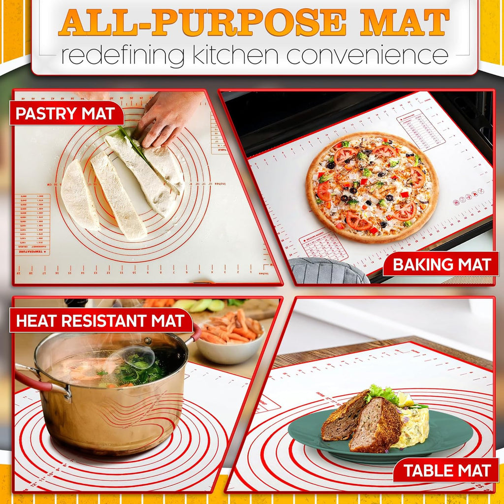 15.7x23.4 Pizza Mats for Rolling Dough - Stain-Proof Large Silicone Baking Mat with Measurements, Non-Stick Baking Rolling Mat - Heat Resistant Kneading Dough Sheet for Bread, Pizza, Pasta & Pie