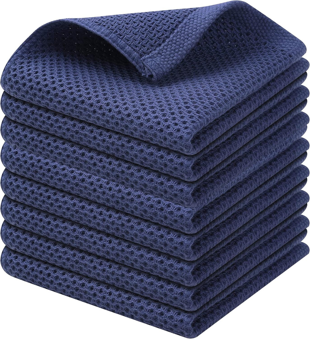 Kitinjoy 100% Cotton Kitchen Dish Cloths, 8 Pack Waffle Weave Ultra Soft Absorbent Dish Towels for Drying Dishes Quick Drying Kitchen Towels Dish Rags, 12 X 12Inch, Navy Blue