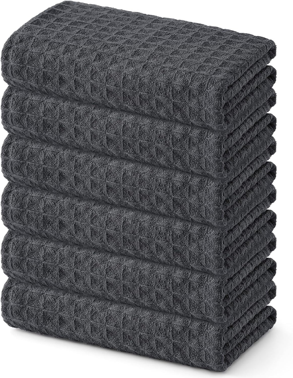 Homaxy Microfiber Waffle Weave Kitchen Towels, 16 x 28 Inch Ultra Absorbent and Solid Color Dish Towels, 6 Pack, Dark Grey