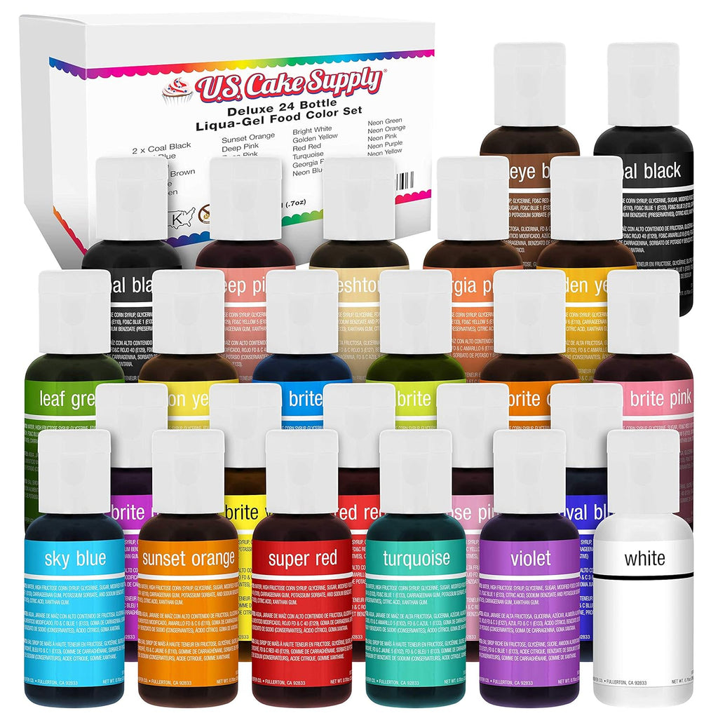 24 Color Cake Food Coloring Liqua-Gel Decorating Baking Primary & Secondary Colors Deluxe Set - U.S. Cake Supply 0.75 fl. oz. (20ml) Bottles - Made in the U.S.A.