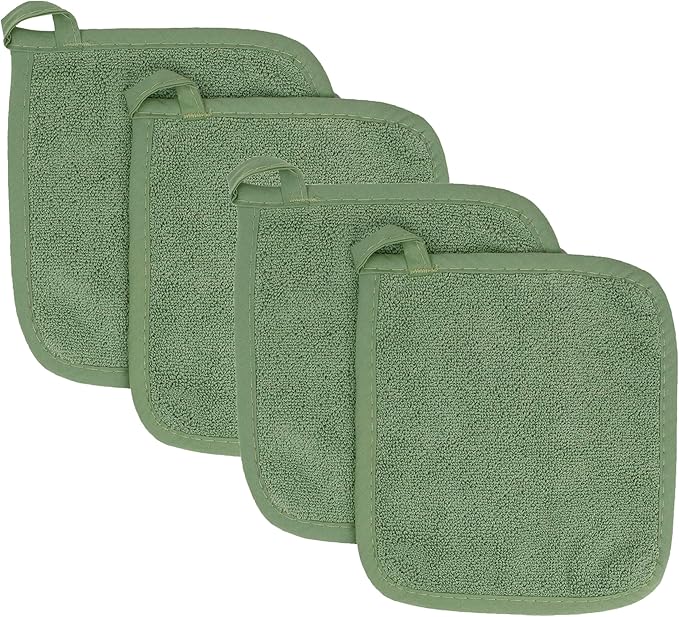 RITZ Terry Potholder & Hot Pad: Unparalleled Heat Resistant, Durable 100% Cotton – Ergonomically Designed for Optimal Grip – Easy-Care Machine Washable – 4-Pack, Juniper