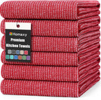 Homaxy Premium Kitchen Towels(18”x 28”, 6 Pack), Large Cotton Kitchen Hand Towels, Flat and Terry Dish Towels, 380 GSM Highly Absorbent Tea Towel Set with Hanging Loop, Red