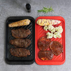 TP Grilling Prep and Serve Trays, 17" BBQ Tray for Meat Marinating and Food Plating, Melamine Serving Platters Set of 2 Grilling Accessories, Black and Red