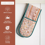 Maison d' Hermine Double Oven Mitts 100% Cotton 7"x35" Double Oven Mitt Heat Resistant BBQ Cooking Gloves with Loop, Baking, Grilling, Home, Kitchen, Handling Hot Pans (Nila)