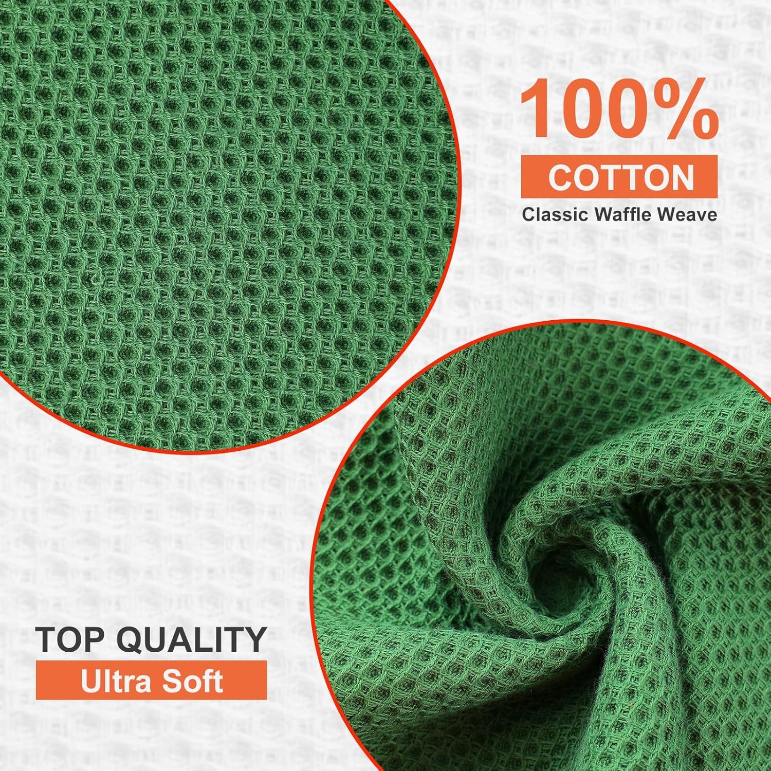 Kitinjoy 100% Cotton Kitchen Dish Cloths, 12 Pack Waffle Weave Ultra Soft Absorbent Dish Towels for Drying Dishes Quick Drying Kitchen Towels Dish Rags, 12 X 12 Inches, Grass Green