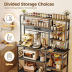 SUPERJARE Larger Bakers Rack with Power Outlets, 6-Tier Microwave Stand, Coffee Bar with 12 S-Shaped Hooks, Kitchen Shelf with Wire Basket, 47.2 x 15.5x 66.9 Inches, Grey