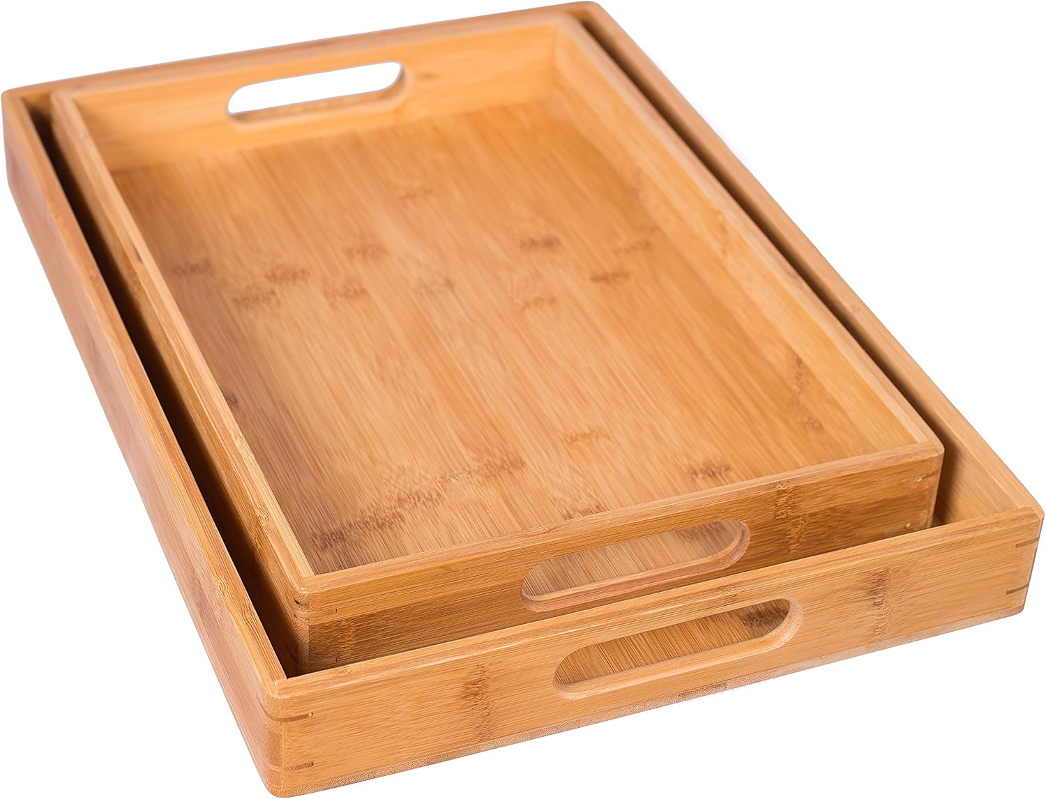 BirdRock Home 2pc Bamboo Serving Trays Set with Handles | Wood | Food | Breakfast Tray | Party Platter | Nesting | Kitchen and Dining