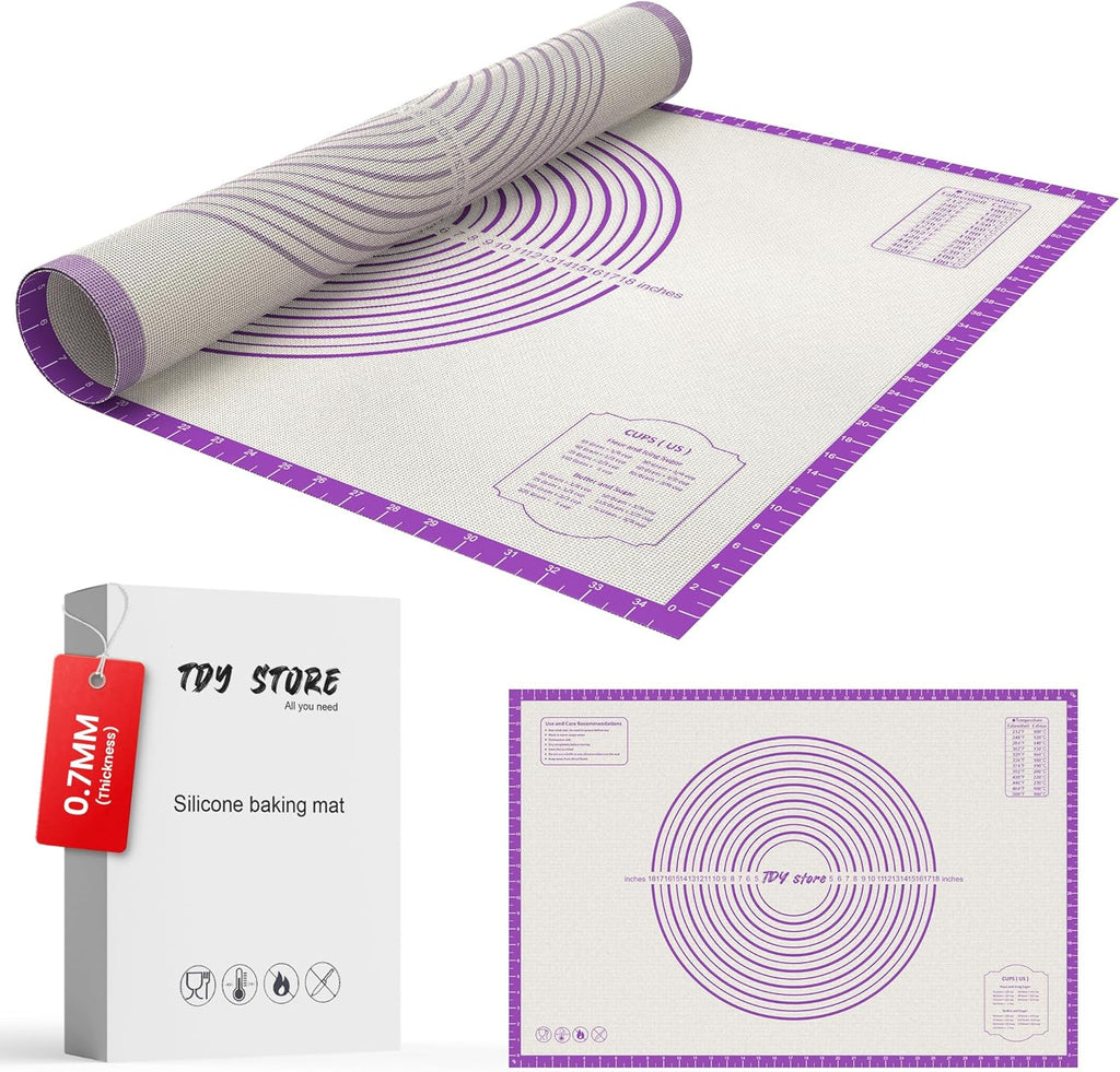 26 * 16 inches Purple, Non-Slip Silicone Baking Sheets - Baking Mat with 0.7mm Thickness - Non-Stick Pastry & Cookie Mat for Kitchen Counter for Rolling Out Dough with Measurements.