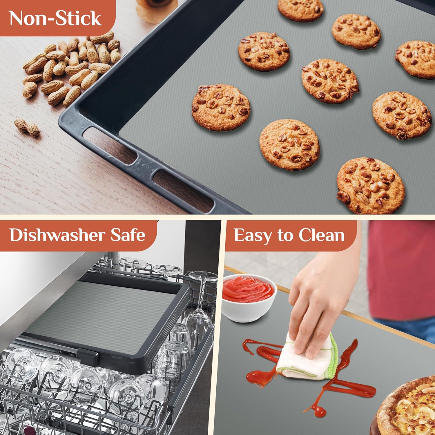 Silicone Baking Mat, 16 IN x 6 FT Free Cutting Baking Sheet, Non-Stick Reusable Dough & Pastry Mat, Non-Slip Silicone Mat Roll for Air Fryer Liner, Freeze Dryer, Oven Baking Pan, Kitchen Counter