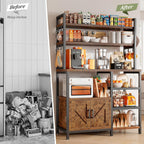 EnHomee Bakers Rack, 6 Tier Microwave Stand, Coffee Bar Organizer with 8 L-Shaped Hooks, Kitchen Shelves with Large Capacity Storage, 14.1 x 30.1 x 63.1 Inches, Rustic Brown