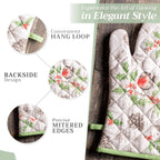 Maison d' Hermine Oven Gloves 100% Cotton Oven Mitt 7" x 13" with Loop Heat Resistant, BBQ, Cooking Gloves, Baking, Grilling, Kitchen, Handling Hot Pans (Pack of 1, Christmas Dew)