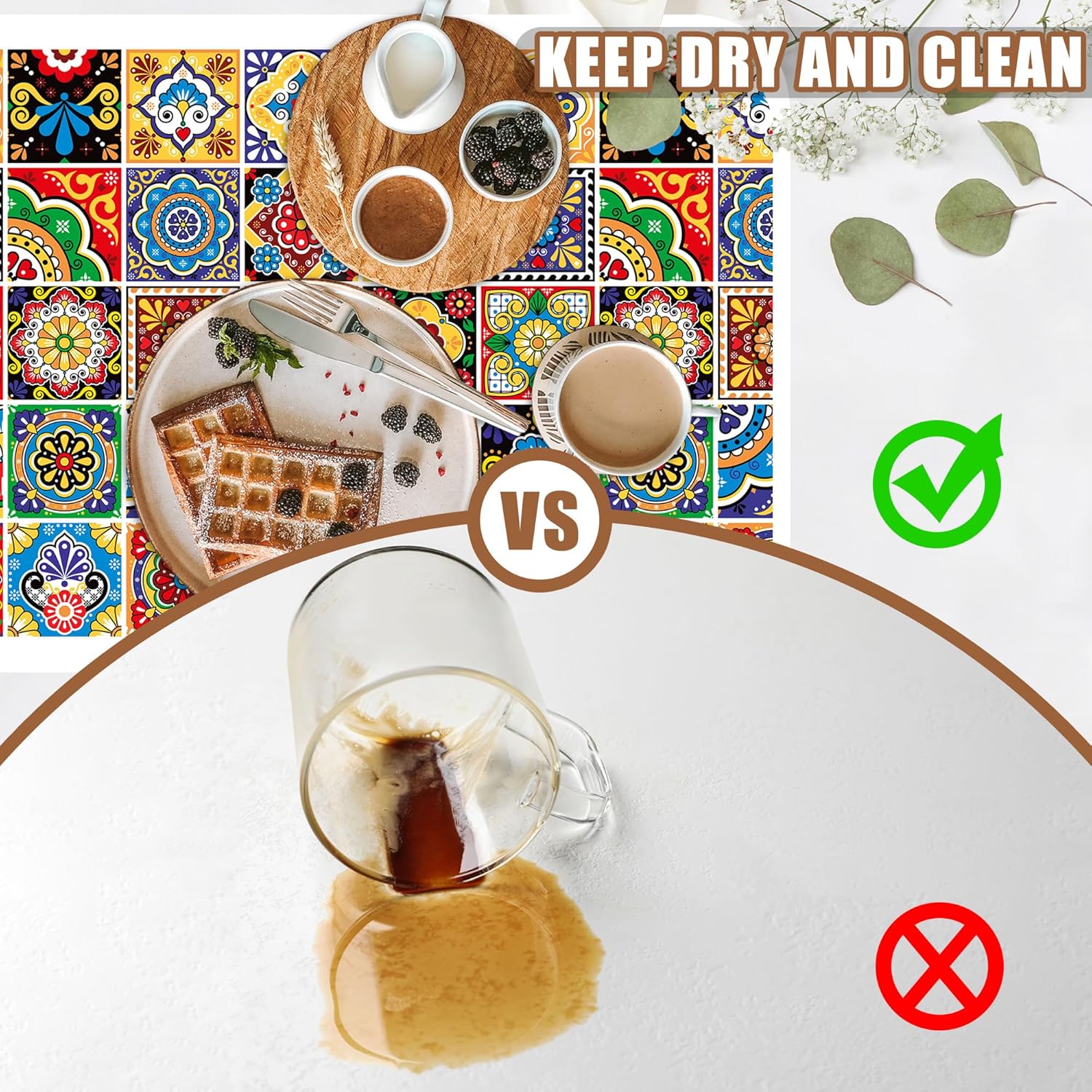 Talavera Mexican Tiles Dish Drying Mat for Kitchen Counter Bar Mat Hide Stain Absorbent Rubber Backed Coffee Mat Maker Espresso Machine Bar Accessories 15.7 x 23.6 Inch