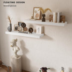 Vivelove Wooden Floating Shelves for Wall 36” x 8”x 1.4”, Solid Wood Shelf with Invisible Brackets, Deep Wall Shelves for Bathroom, LivingRoom, Kitchen, Bedroom, Modern Home Decor, Set of 2 - White