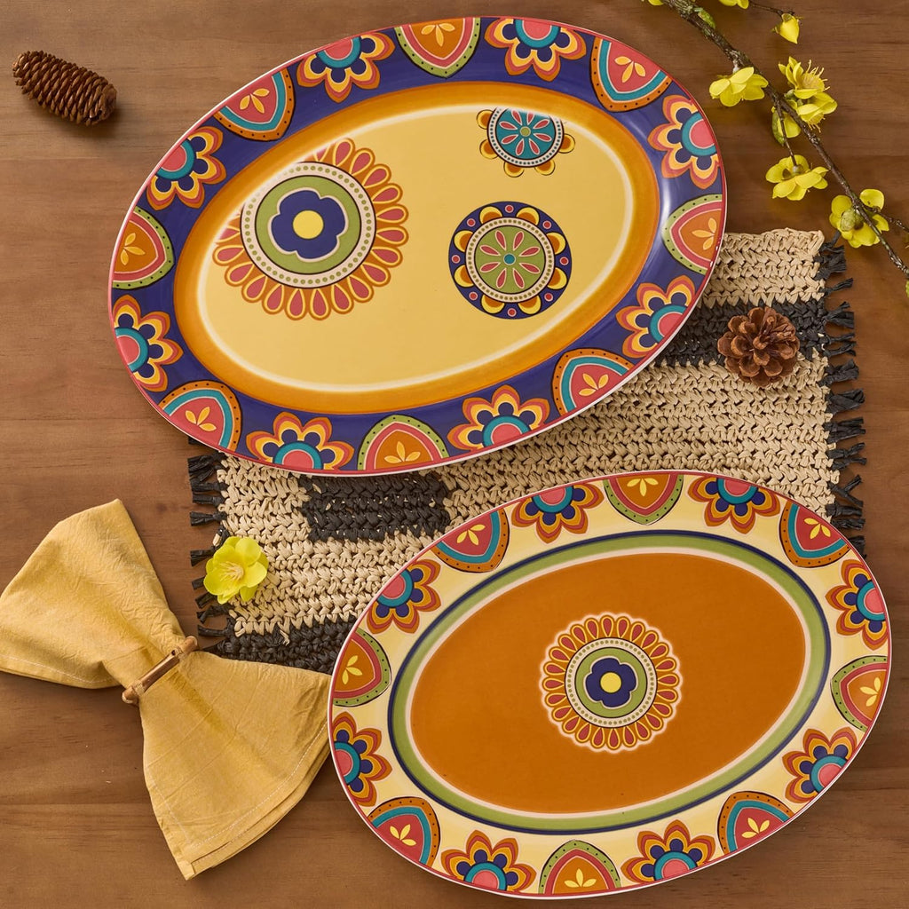 Bico Tunisian 16 plus 14 inch Oval Platters Set, Set of 2, Microwave and Dishwasher Safe, for Serving Fish, Chicken, Turkey