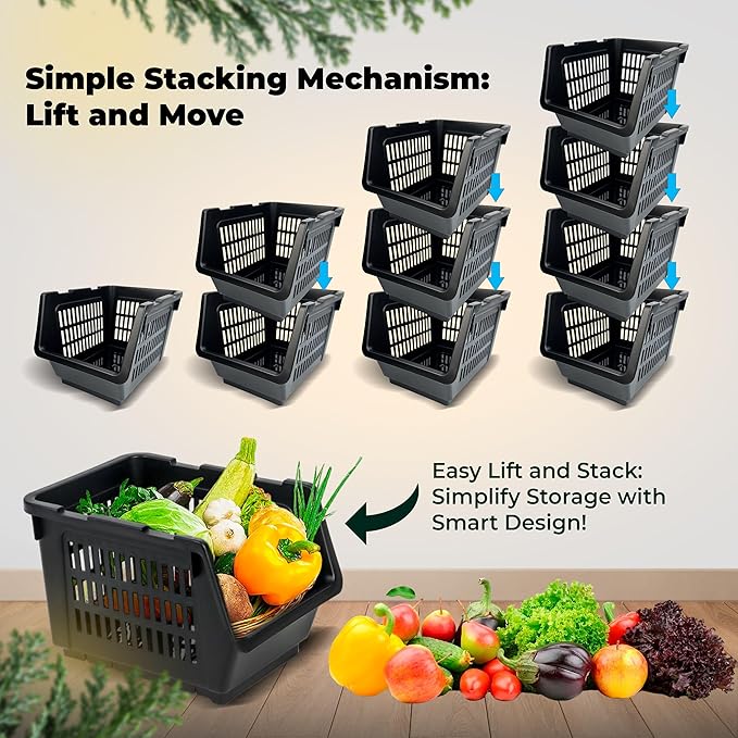 Skywin TidyFriend Small Stackable Storage Bins for Toy Organizer and Storage 4 Pack, Toy Storage Organizer for Kids Room and Home Organization (Black)