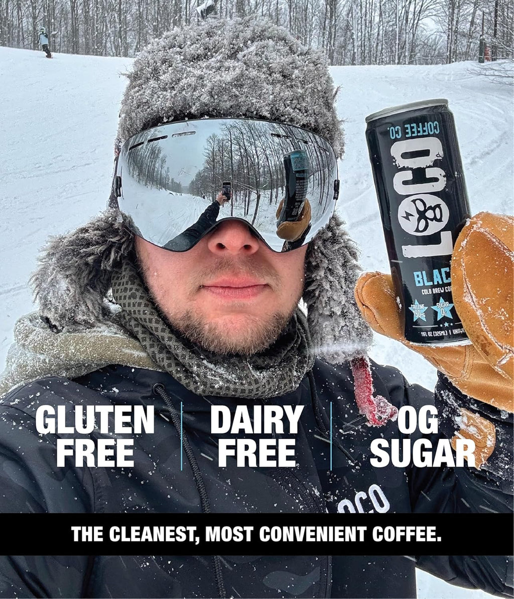 Loco Coffee Black Cold Brew 11 Ounce Can, 12 Count | Zero Sugar, 190mg Caffeine | Gluten Free and Dairy Free | Low Calorie Iced Coffee