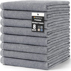 Homaxy Premium Kitchen Towels(18”x 28”, 8 Pack), Large Cotton Kitchen Hand Towels, Flat and Terry Dish Towels, 380 GSM Highly Absorbent Tea Towel Set with Hanging Loop, Grey