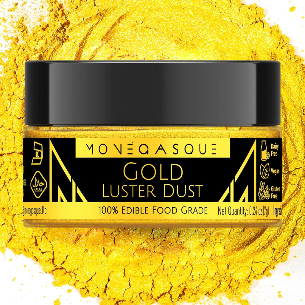 MONÉGASQUE Gold Edible Glitter for Drinks 7g – Edible Glitter for Cakes & Cocktails - Gold Luster Dust for Cocktail, Cake Decorating, Food Decorations Sprinkles Spray - Drink Shimmer Powder