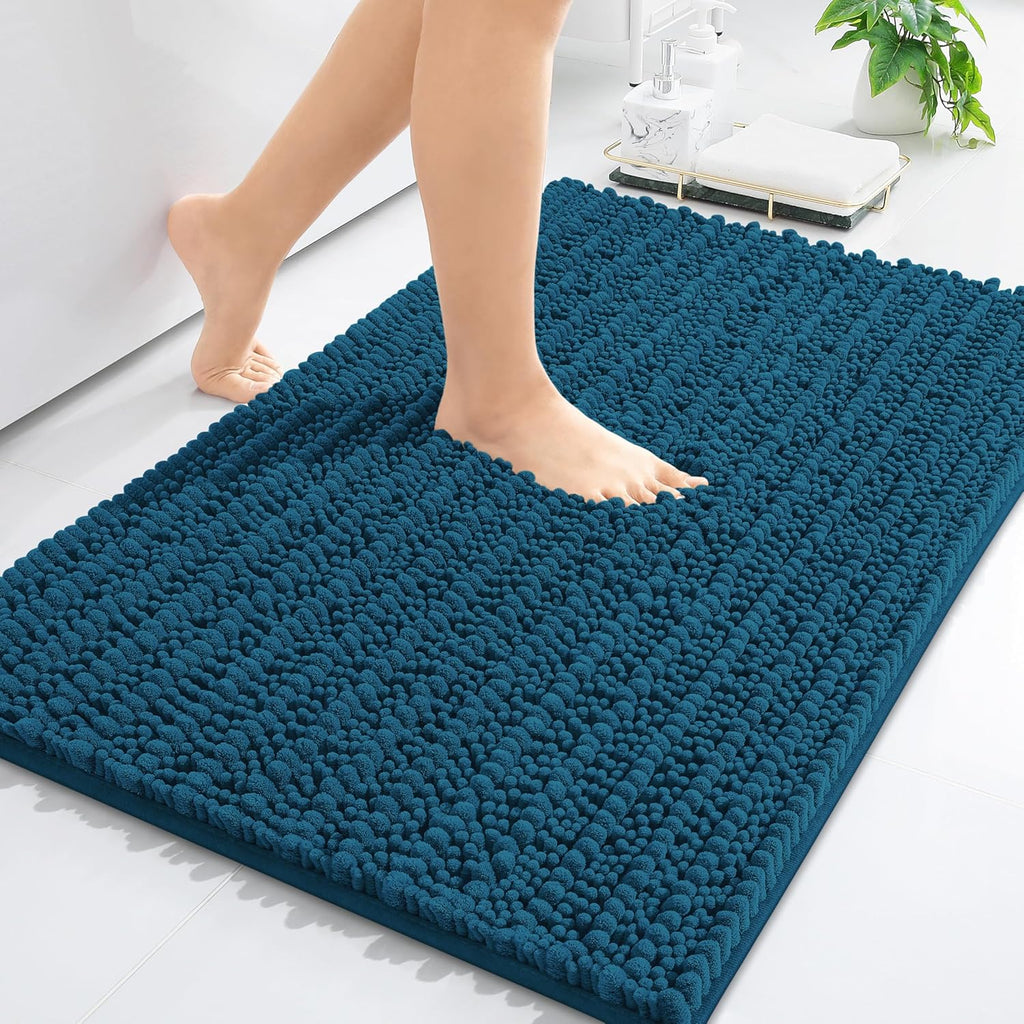 Arotive Luxury Chenille Bathroom Rug Mat, Extra Soft Thick Absorbent Shaggy Bath Rugs, Non-Slip Machine Wash Dry, Plush Bath Mats for Bathroom, Shower and Tub, 24x16, Peacock Blue