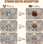 Retro Colorful Tiles Dish Drying Mat for Kitchen Counter Floral Coffee Mat Hide Stain Absorbent Drying Rack Pad with Rubber Backed Espresso Machine Coffee Bar Accessories 15.7 x 23.6 Inch
